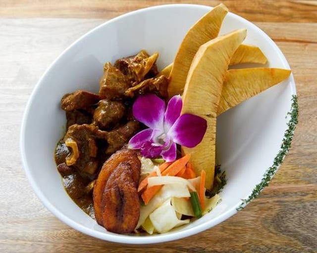 Bread Fruit with Curry Goat.