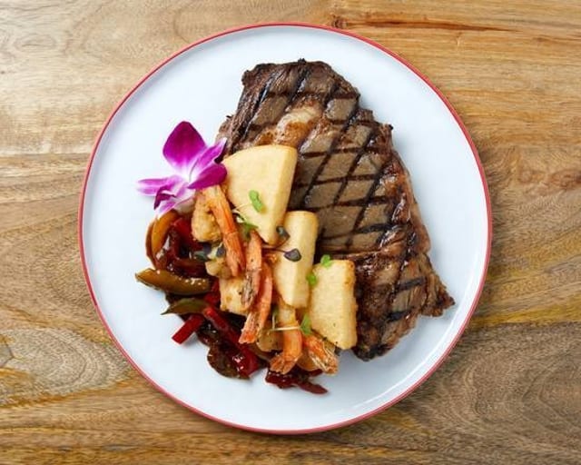 Bammie with Steak & Shrimp.