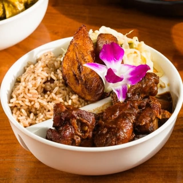 Bread Fruit with Stew Chicken.